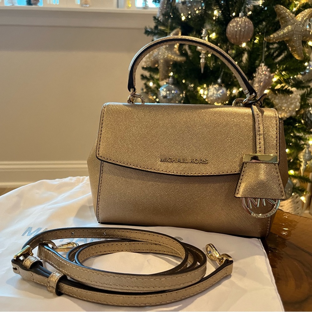 Michael Kors gold metallic mini handle/crossbody bag